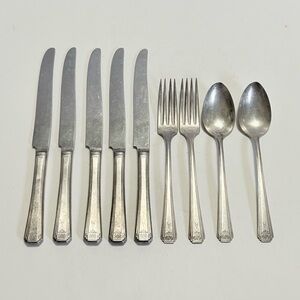 Vintage Oneida “Skyline–Skycrest” Silverplate Flatware – 9pc Set, 1930 Art Deco